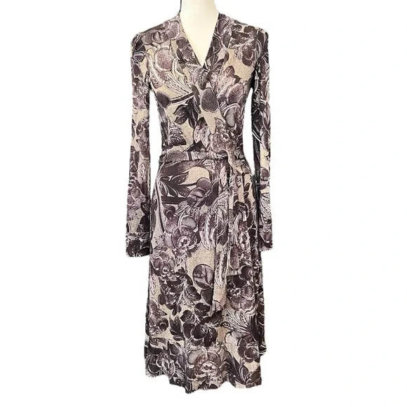 Vintage Silk Floral Designer Wrap Dress ASO Lorelai Gilmore Girls - Picture 4 of 12